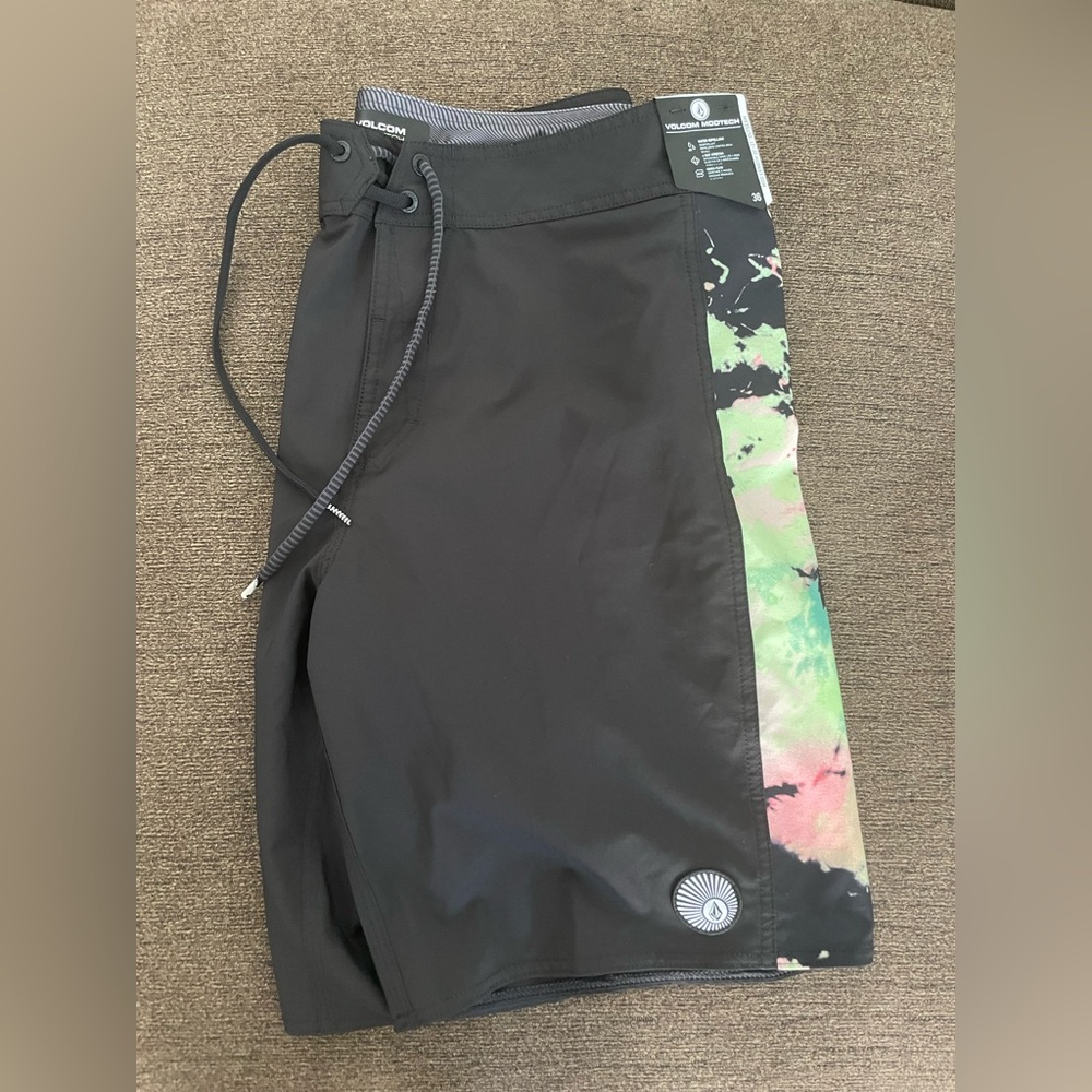 Volcom Black Shorts with Multicolor Side Accents
